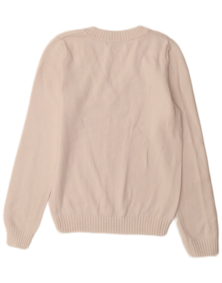 Lacoste Womens V-Neck Jumper Sweater Size 36 Small White Cotton