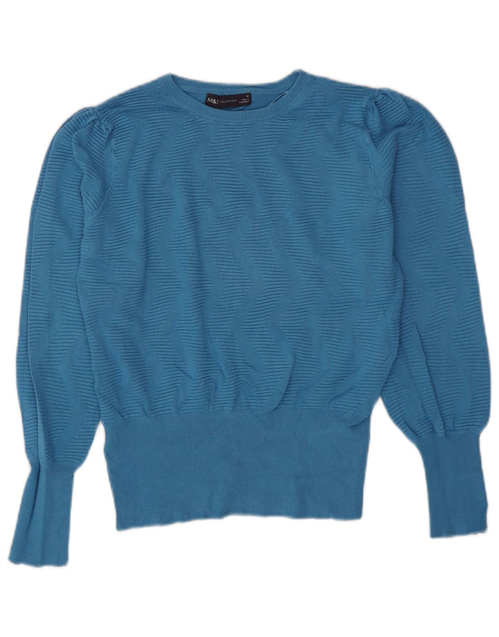 Marks & Spencer Womens Boat Neck Jumper Sweater UK 12 Medium Blue Chevron