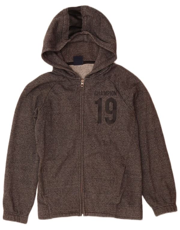 Champion Boys Graphic Zip Hoodie Sweater 11-12 Years Large Grey Flecked