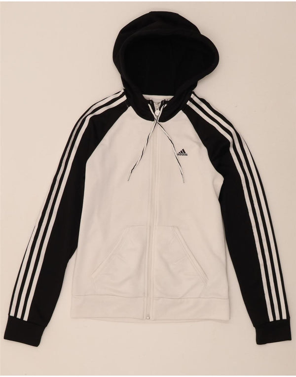 Adidas Womens Zip Hoodie Sweater UK 10 Small  White Colourblock Polyester