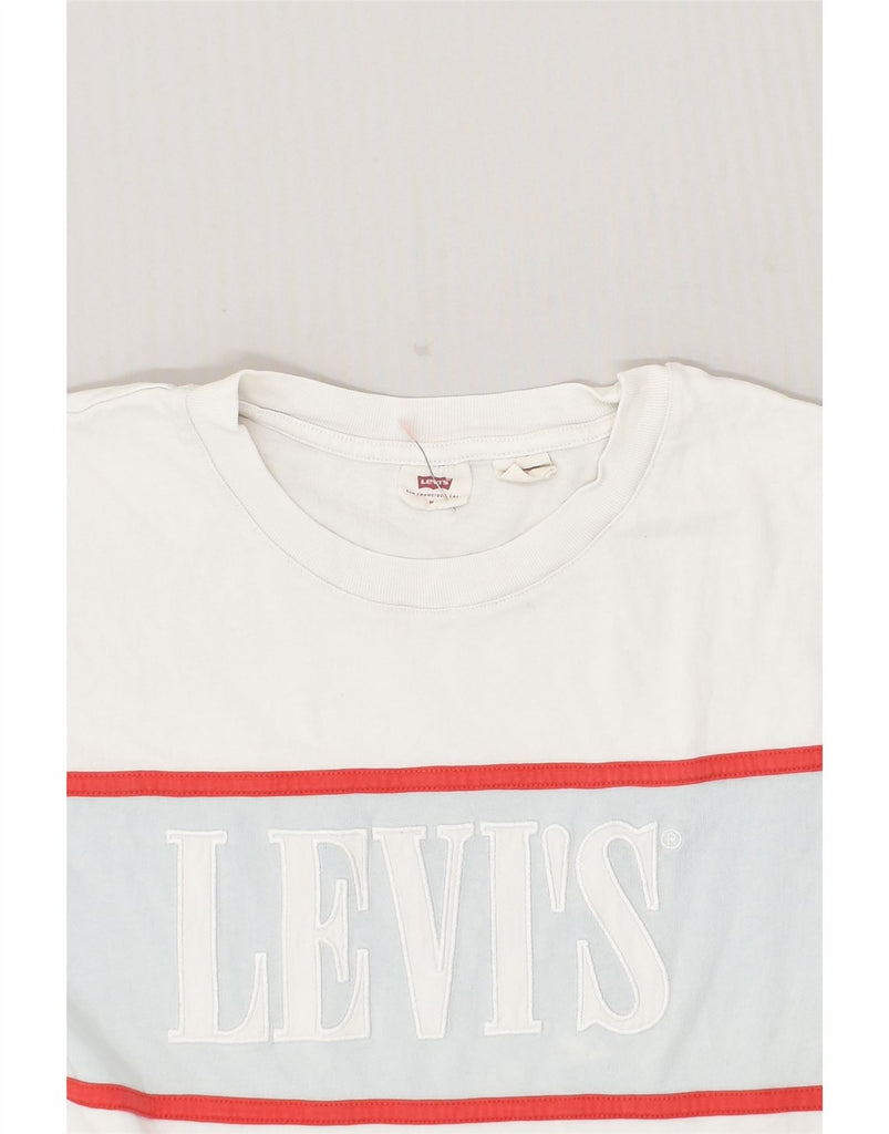 LEVI'S Womens Oversized Graphic T-Shirt Top UK 14 Medium White Colourblock | Vintage Levi's | Thrift | Second-Hand Levi's | Used Clothing | Messina Hembry 