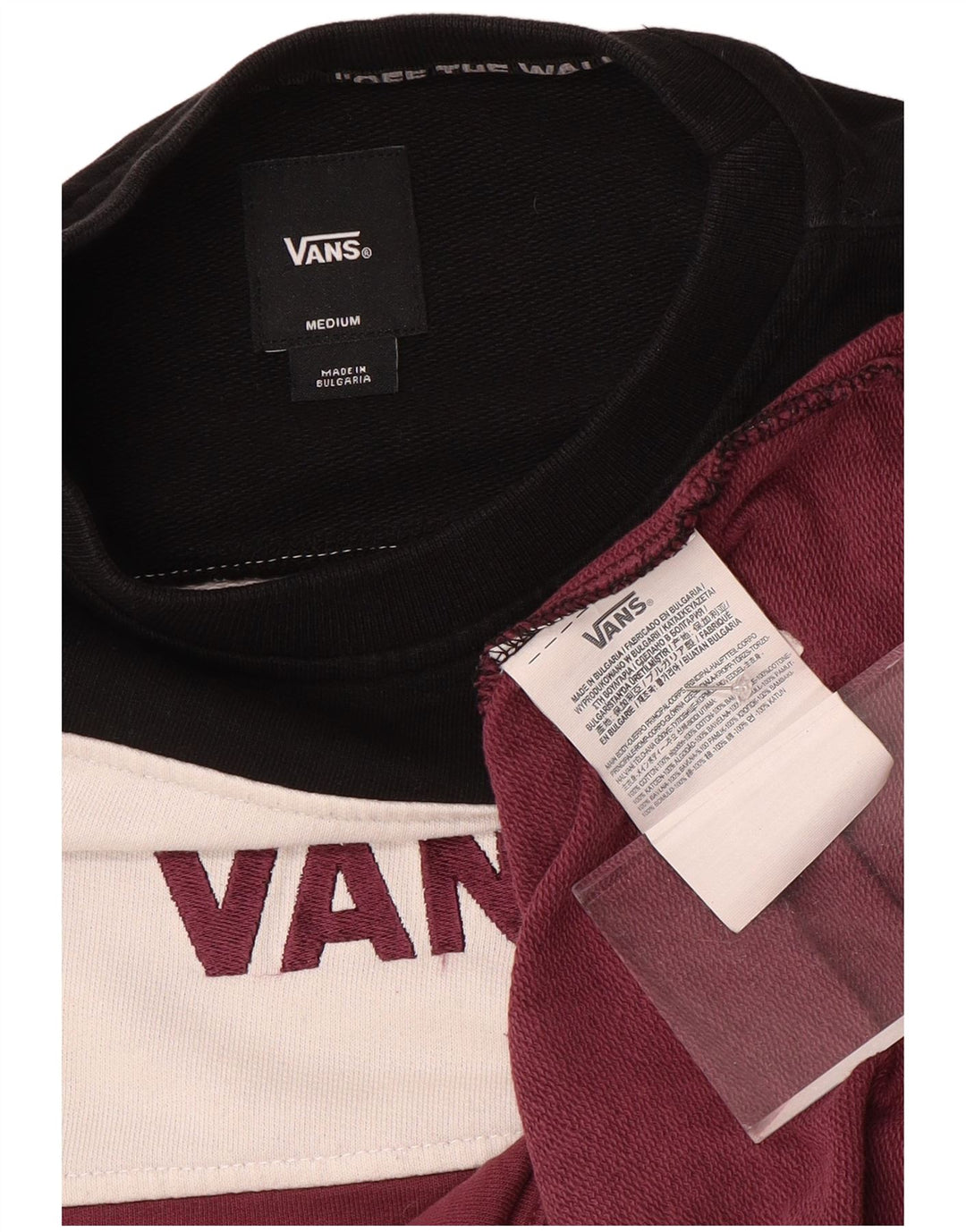 Vans Mens Graphic Sweatshirt Jumper Medium Burgundy Colourblock Cotton