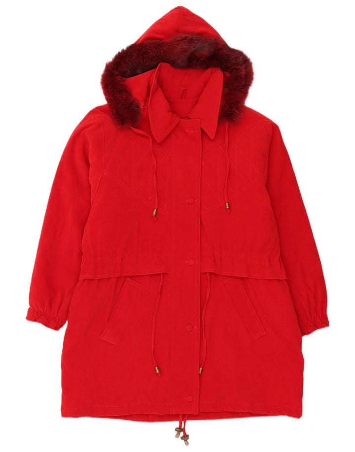 Vintage Womens Hooded Oversized Parka Jacket UK 18 XL Red Polyester