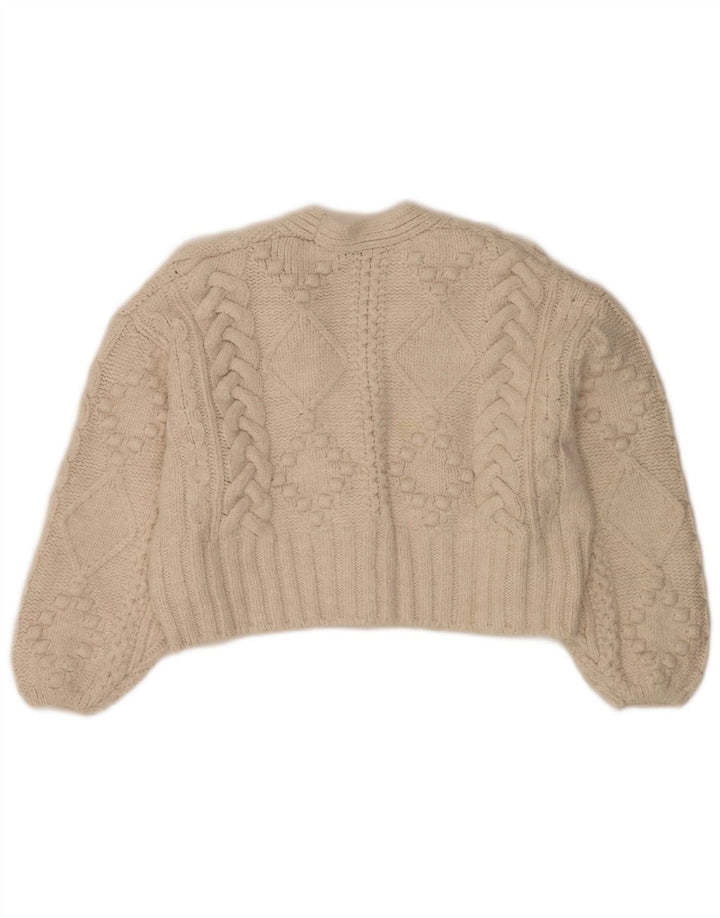 Zara Womens Crop Oversized Cardigan Sweater UK 14 Medium Off White Acrylic