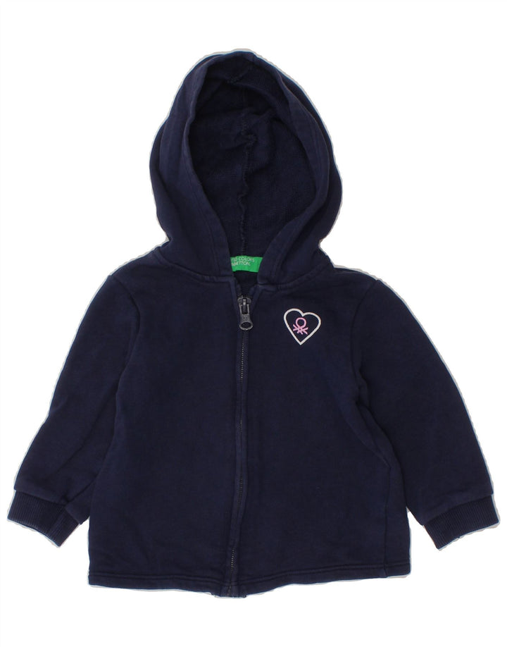BENETTON Baby Girls Zip Hoodie Sweater 9-12 Months Navy Blue Cotton Vintage Benetton and Second-Hand Benetton from Messina Hembry 