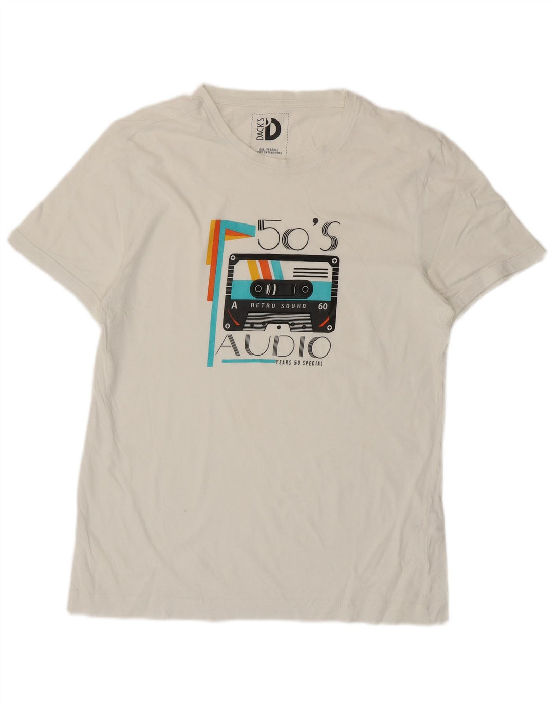 Dack's Mens Graphic T-Shirt Top Large White Cotton