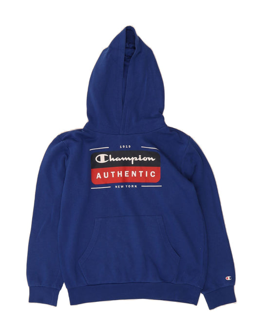 CHAMPION Boys Graphic Hoodie Jumper 13-14 Years XL Blue Cotton