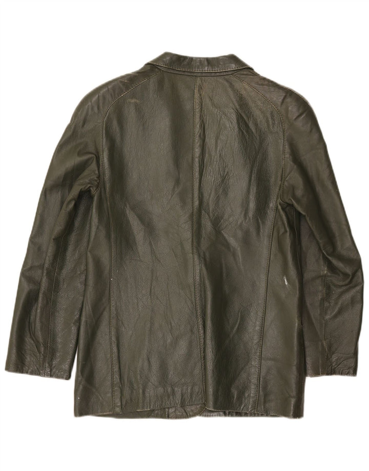 Vintage Womens 1 Button Leather Blazer Jacket UK 10 Small Green
