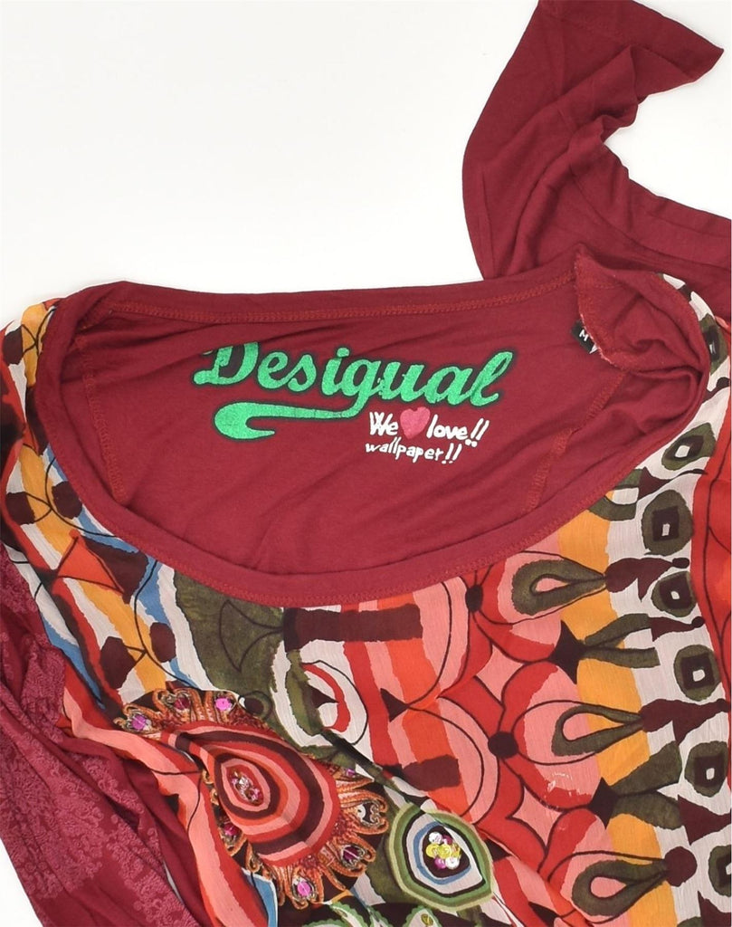 DESIGUAL Womens Graphic Top Long Sleeve UK 12 Medium Burgundy Ikat Cotton | Vintage Desigual | Thrift | Second-Hand Desigual | Used Clothing | Messina Hembry 