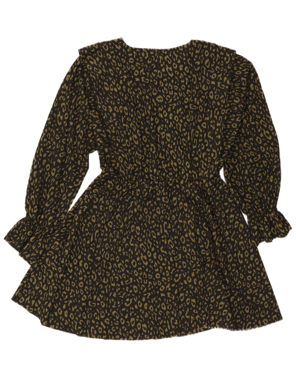 Zara Womens Long Sleeve A-Line Dress UK 16 Large Black Animal Print