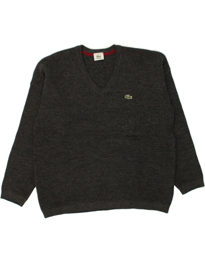 LACOSTE Mens V-Neck Jumper Sweater Size 5 Large Grey Wool | Vintage Lacoste | Thrift | Second-Hand Lacoste | Used Clothing | Messina Hembry 