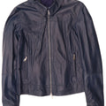 Vintage Womens Crop Leather Jacket UK 14 Large Navy Blue Leather