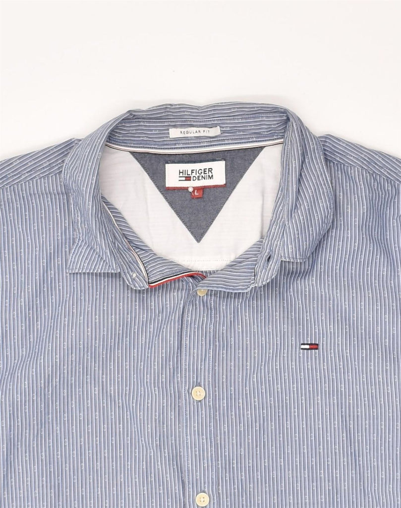 TOMMY HILFIGER Mens Regular Fit Shirt Large Blue Striped Cotton | Vintage Tommy Hilfiger | Thrift | Second-Hand Tommy Hilfiger | Used Clothing | Messina Hembry 