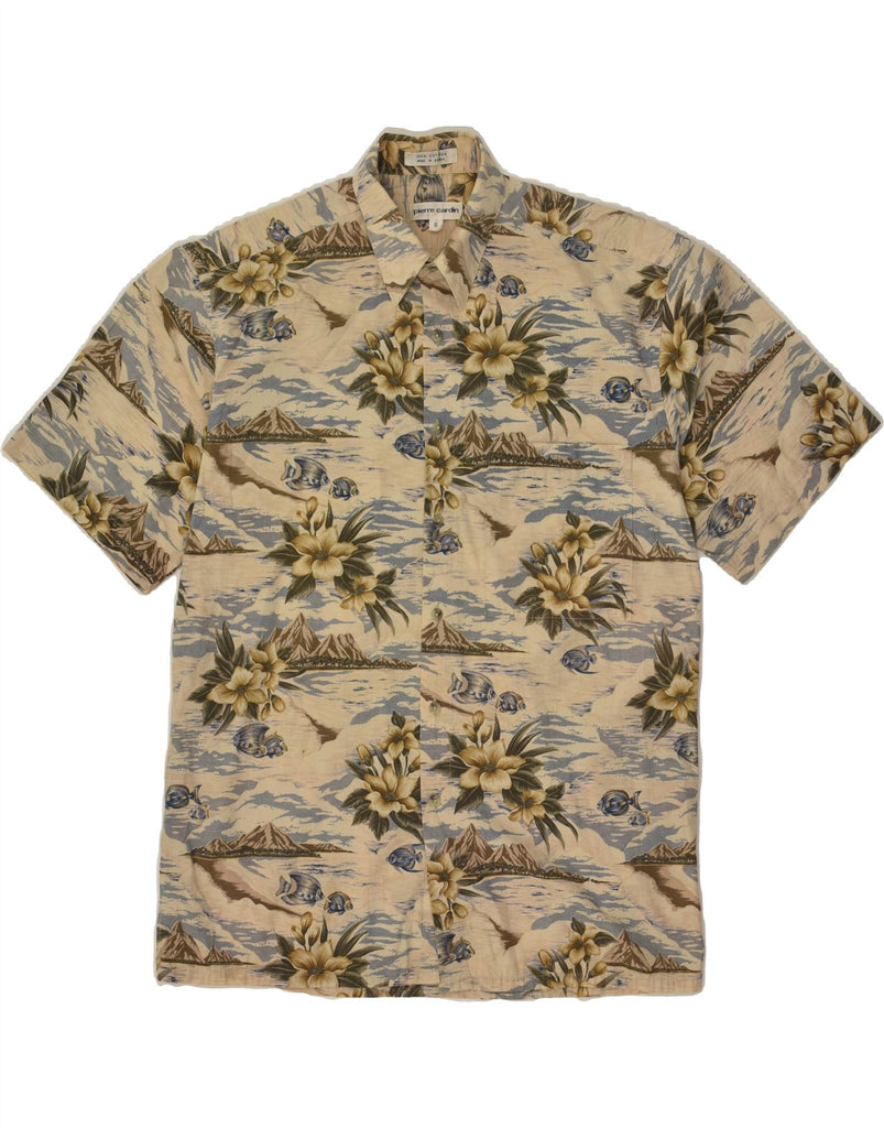 PIERRE CARDIN Mens Oversized Short Sleeve Shirt Small Beige Floral | Vintage Pierre Cardin | Thrift | Second-Hand Pierre Cardin | Used Clothing | Messina Hembry 