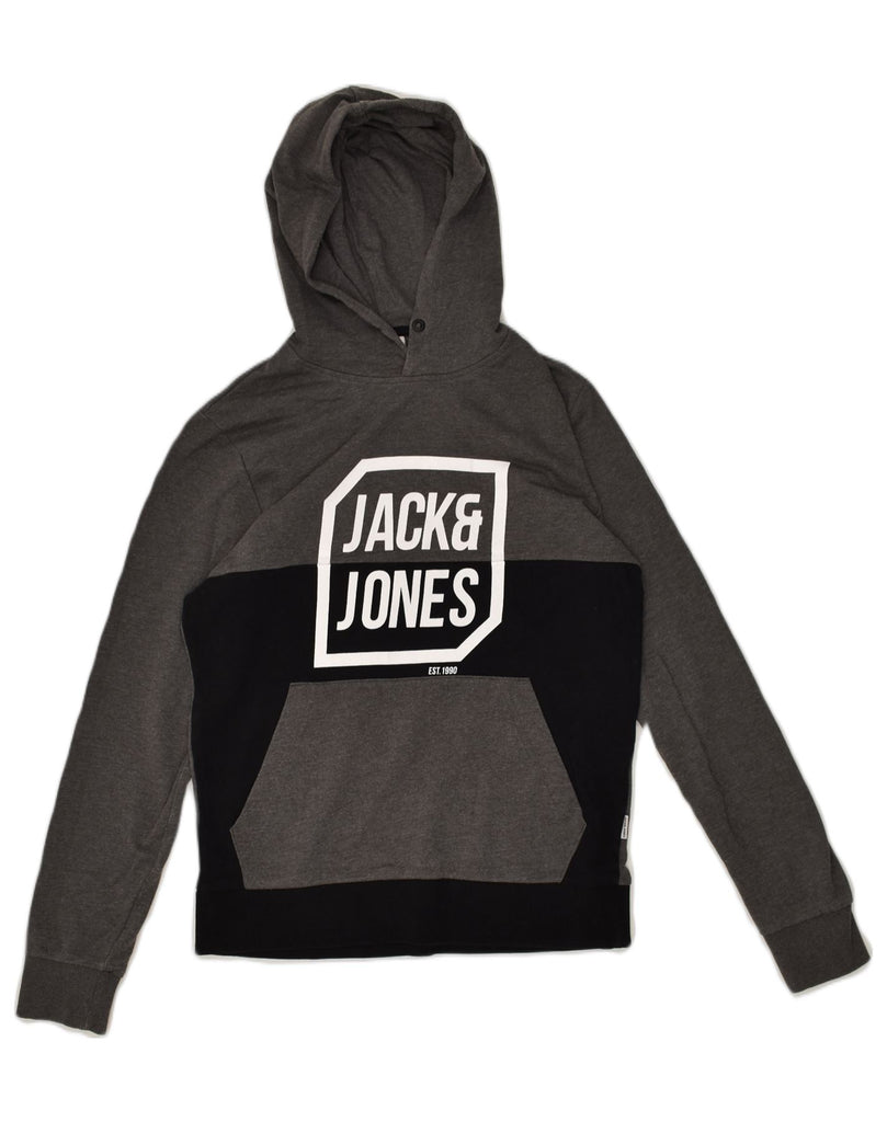 JACK & JONES Mens Graphic Hoodie Jumper Small Grey Colourblock Cotton | Vintage Jack & Jones | Thrift | Second-Hand Jack & Jones | Used Clothing | Messina Hembry 