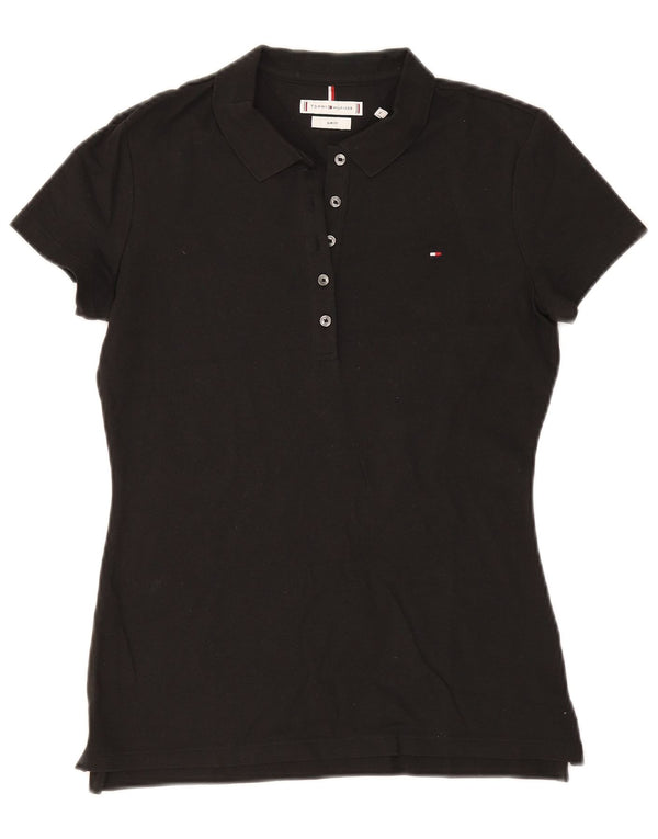 Tommy Hilfiger Womens Slim Fit Polo Shirt UK 12 Medium Black Cotton