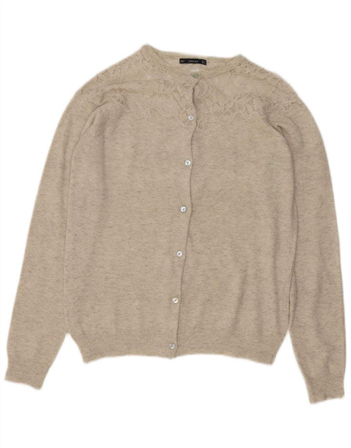 Zara Womens Cardigan Sweater UK 16 Large Beige Flecked