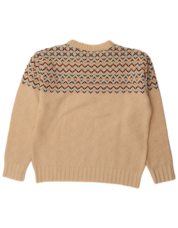 Vintage Mens Crew Neck Jumper Sweater Medium Off White Fair Isle