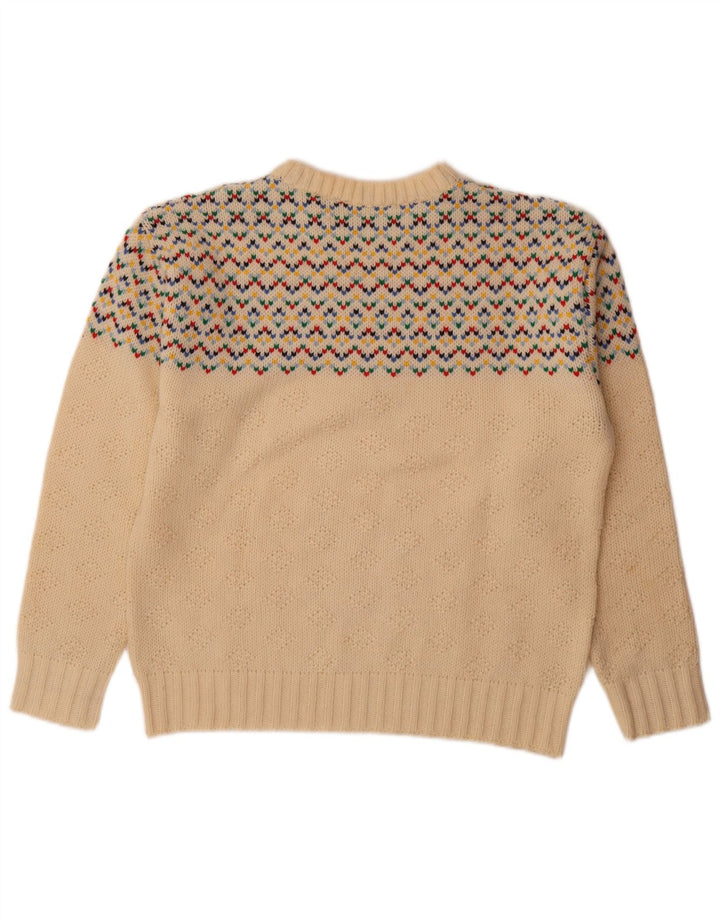 Vintage Mens Crew Neck Jumper Sweater Medium Off White Fair Isle