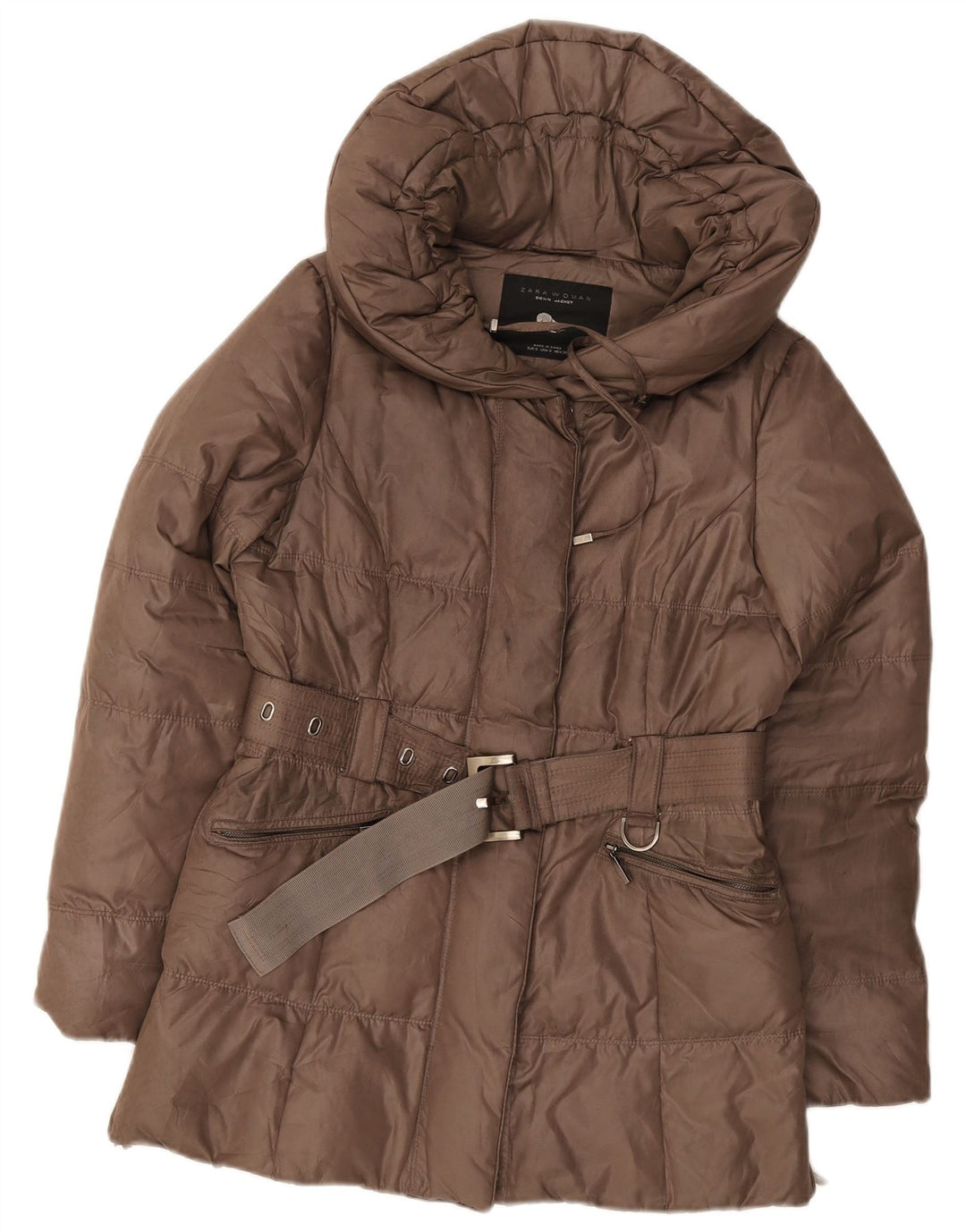 Zara Womens Padded Jacket UK 8 Small Brown Polyester