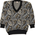 FIUME Mens Abstract Pattern V-Neck Jumper Sweater IT 52 Large Navy Blue Vintage Fiume and Second-Hand Fiume from Messina Hembry 