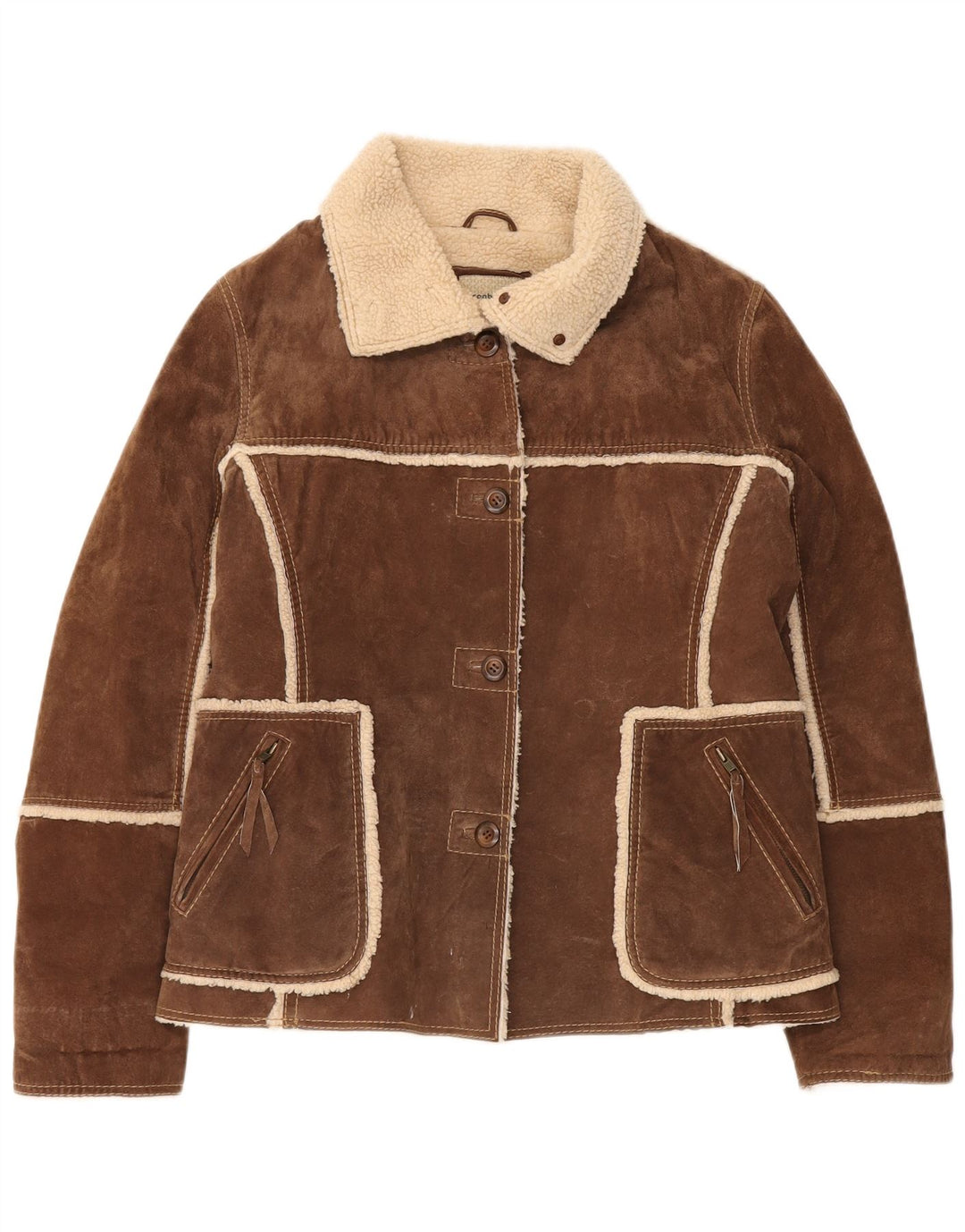 Conbipel Womens Shearling Jacket IT 48 XL Brown Leather