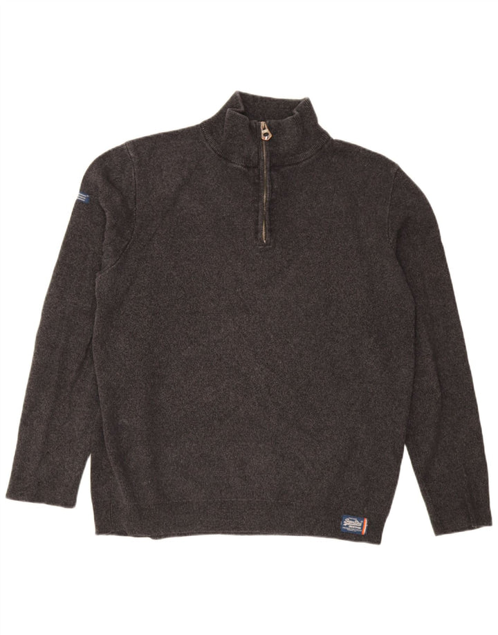 Superdry Mens Zip Neck Jumper Sweater 2XL Grey Cotton