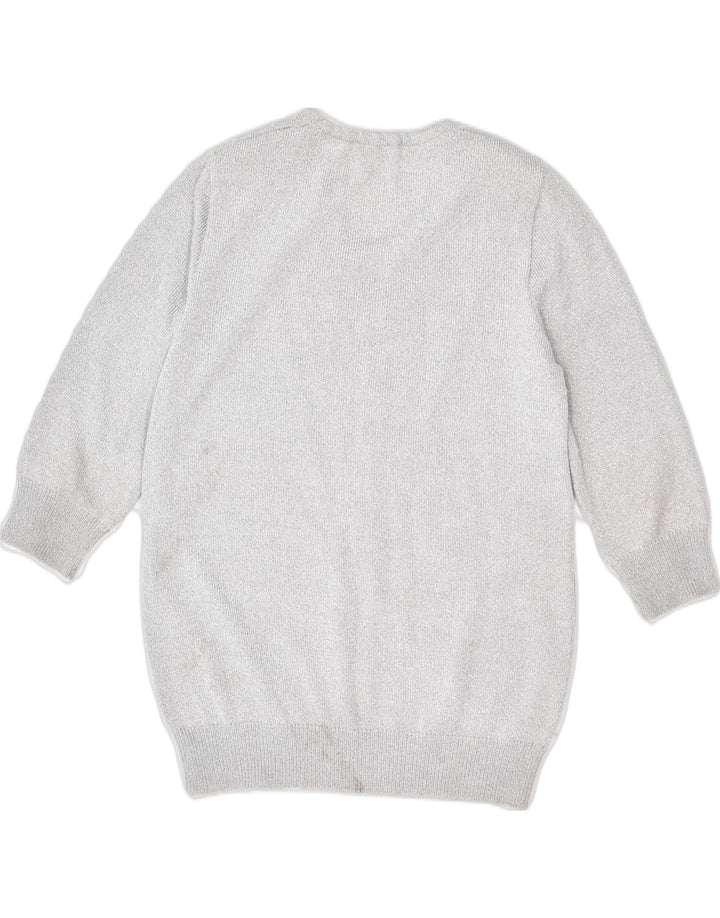 FABER Womens Loose Fit V-Neck Jumper Sweater EU 40 Medium Silver Viscose | Vintage | Thrift | Second-Hand | Used Clothing | Messina Hembry 