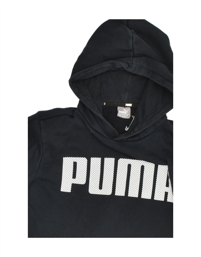 PUMA Girls Graphic Hoodie Jumper 13-14 Years Black Cotton | Vintage Puma | Thrift | Second-Hand Puma | Used Clothing | Messina Hembry 