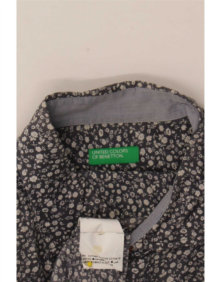 Benetton Mens Shirt Large Blue Floral Cotton