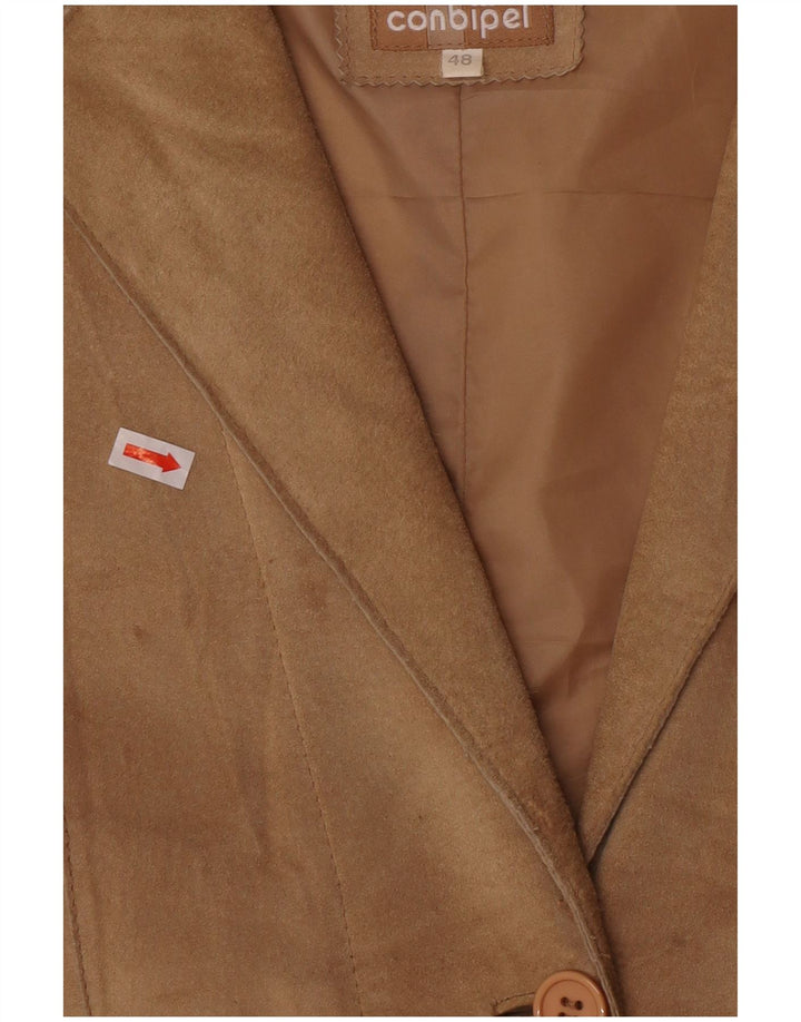Conbipel Womens 2 Button Suede Blazer Jacket IT 48 XL Beige Leather