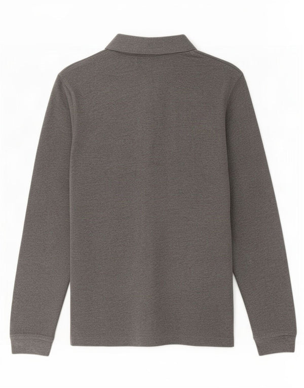 Lyle & Scott Mens Long Sleeve Polo Shirt Large Grey Cotton