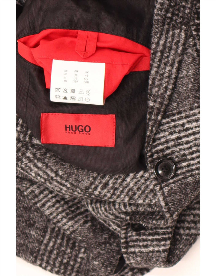 Hugo Boss Mens 2 Button Blazer Jacket EU 46 Small Grey Check Polyacrylic