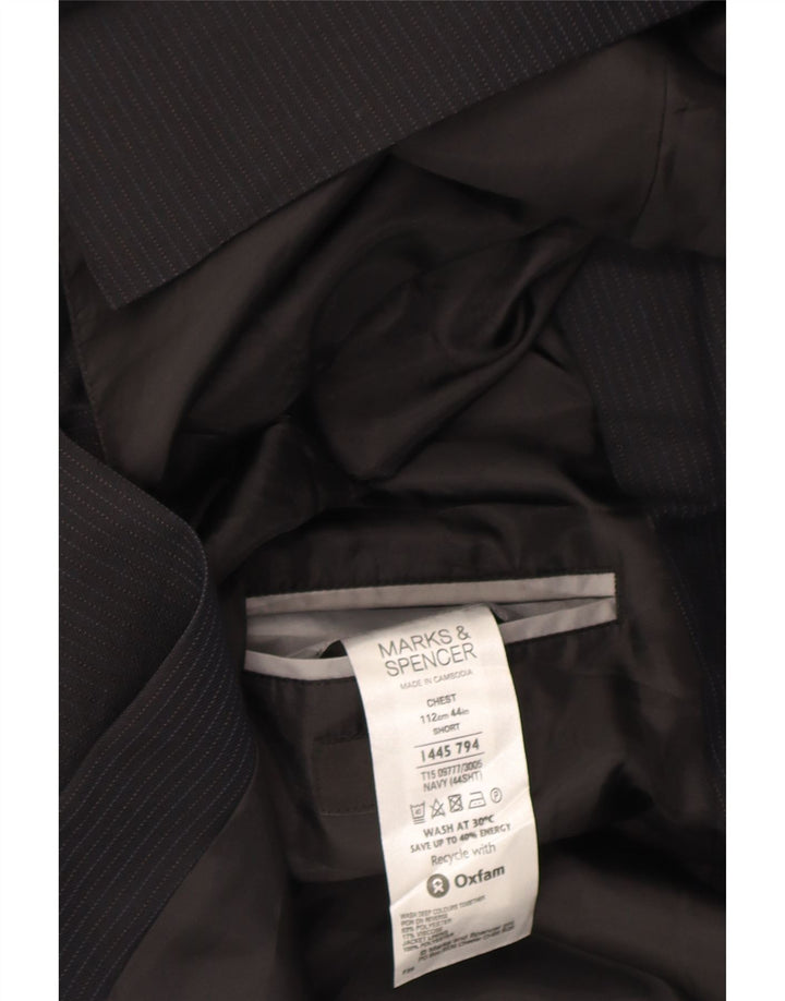 Marks & Spencer Mens 3 Button Blazer Jacket UK 44 XL Navy Blue Pinstripe