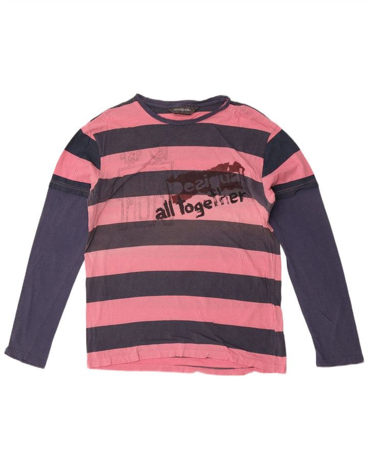 Desigual Mens Graphic Top Long Sleeve Large Pink Striped Cotton