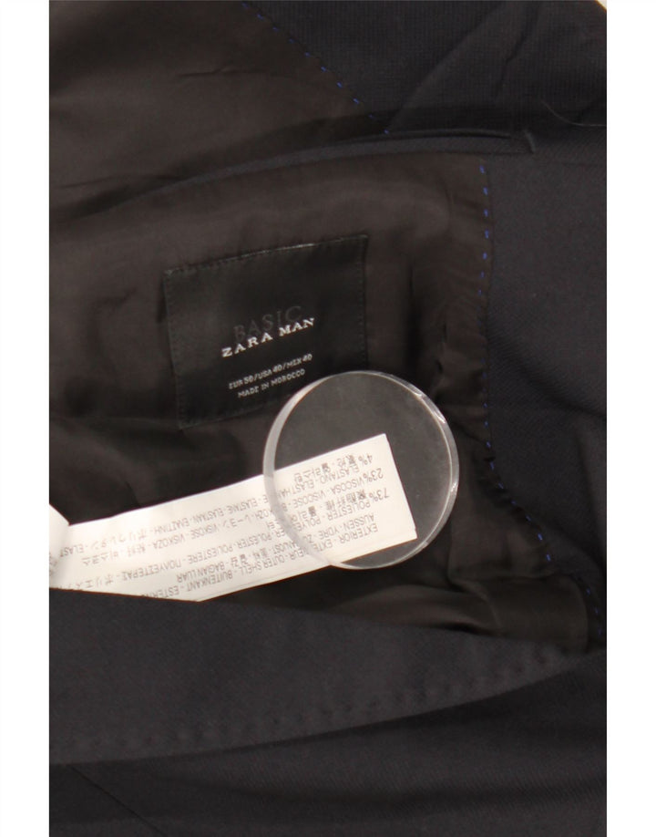 Zara Mens 2 Button Blazer Jacket EU 50 Medium Navy Blue Polyester