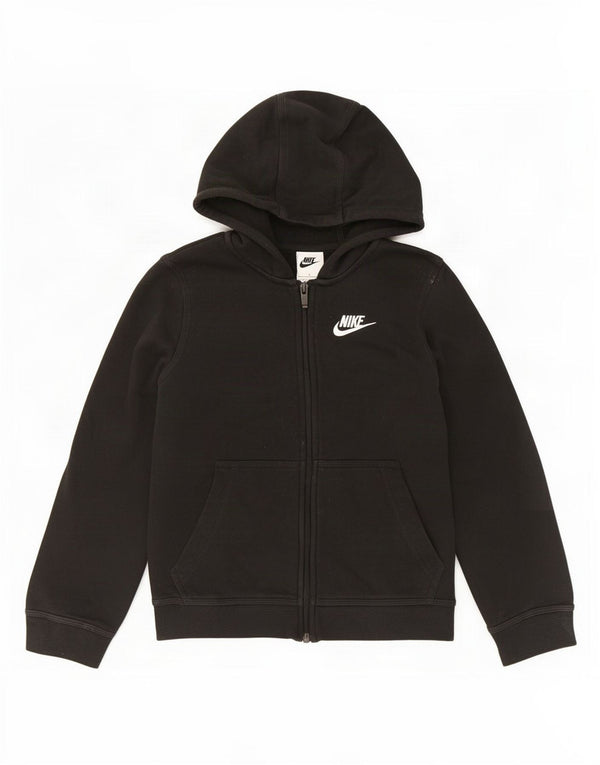 Nike Girls Zip Hoodie Sweater 8-9 Years Small Black Cotton