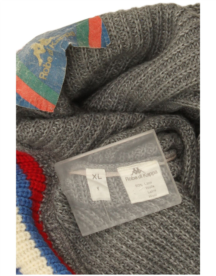 Kappa Mens Cardigan Sweater XL Grey Wool