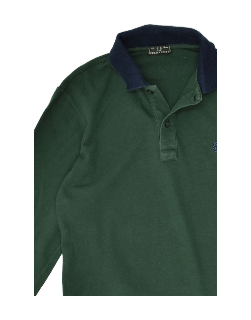 FRED PERRY Boys Long Sleeve Polo Shirt 11-12 Years Green Cotton | Vintage Fred Perry | Thrift | Second-Hand Fred Perry | Used Clothing | Messina Hembry 