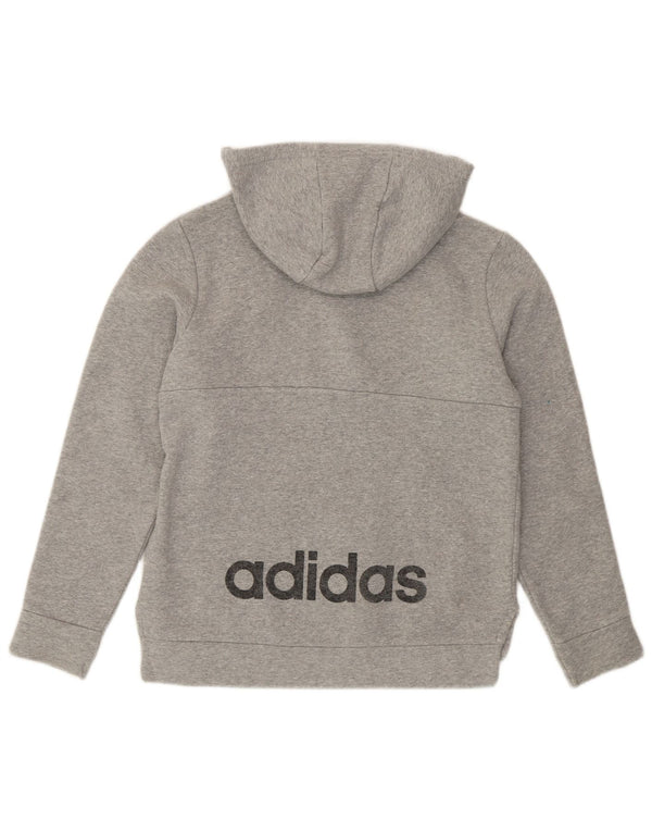 ADIDAS Boys Zip Neck Hoodie Jumper 12-13 Years Grey Colourblock