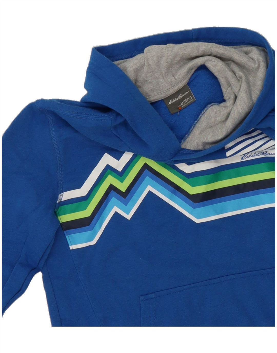 EDDIE BAUER Boys Graphic Hoodie Jumper 10-11 Years Medium Blue Striped Vintage Eddie Bauer and Second-Hand Eddie Bauer from Messina Hembry 