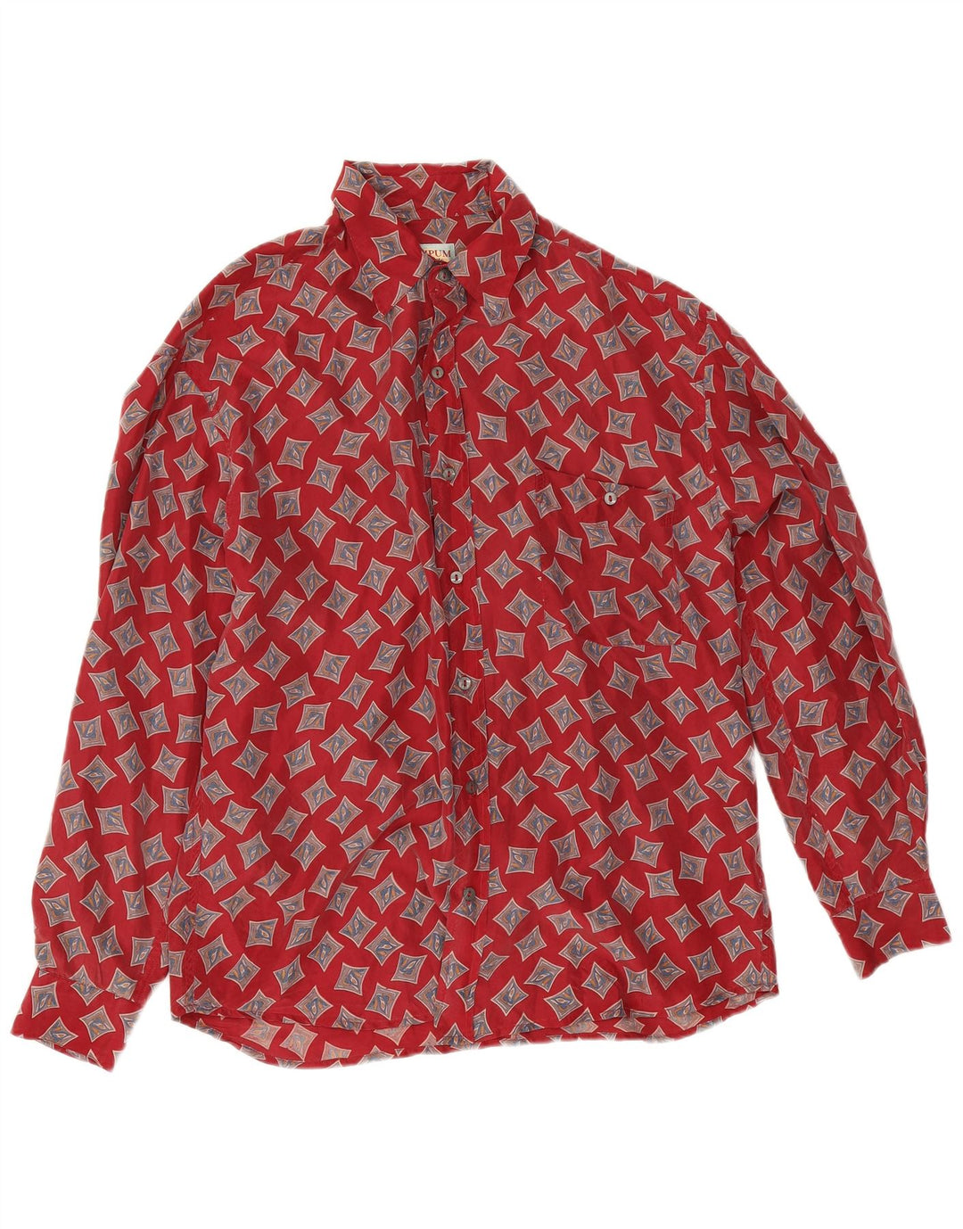 Wampum Mens Shirt Medium Red Geometric Silk