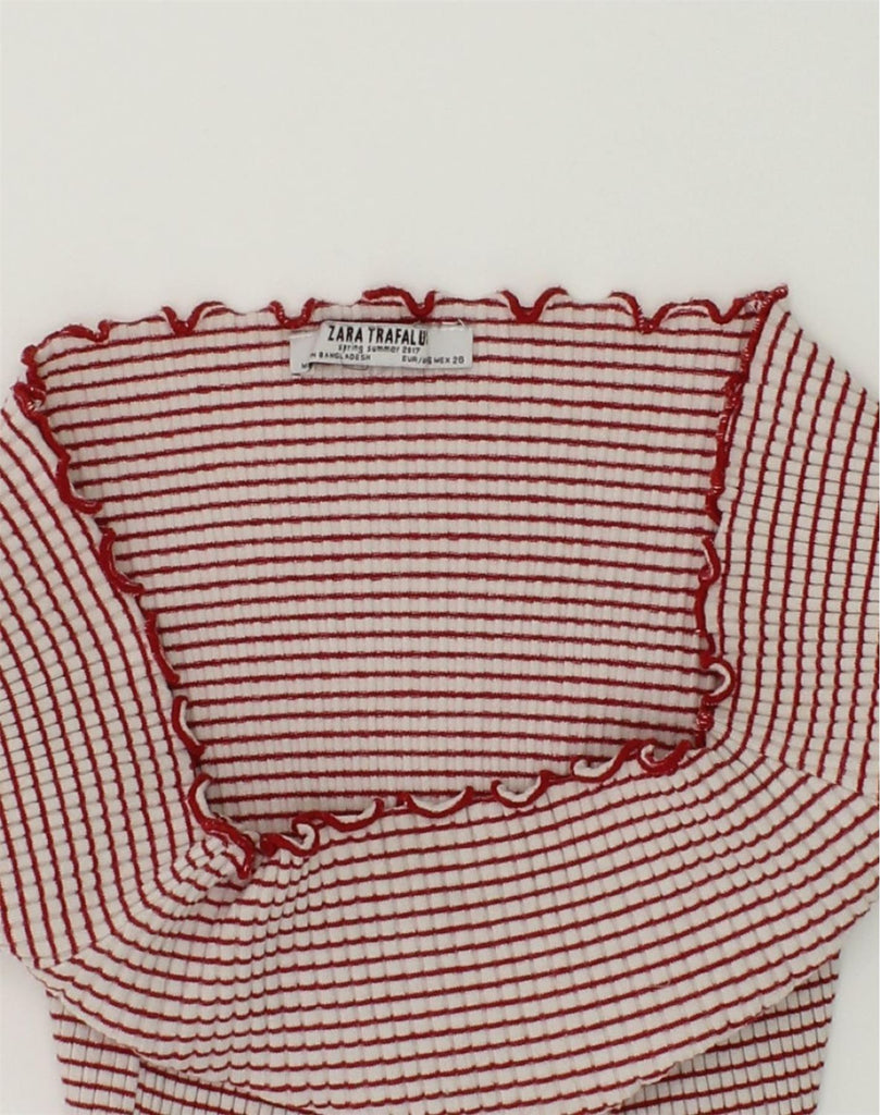 ZARA Womens Off Shoulder Top UK 8 Small Red Striped Cotton | Vintage Zara | Thrift | Second-Hand Zara | Used Clothing | Messina Hembry 