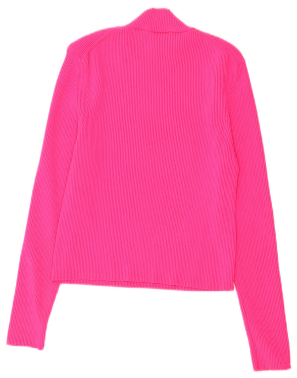 Zara Womens Crop Top Long Sleeve UK 14 Large Pink Polyamide