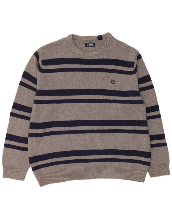 Chaps Mens Crew Neck Jumper Sweater 2XL Grey Striped Cotton