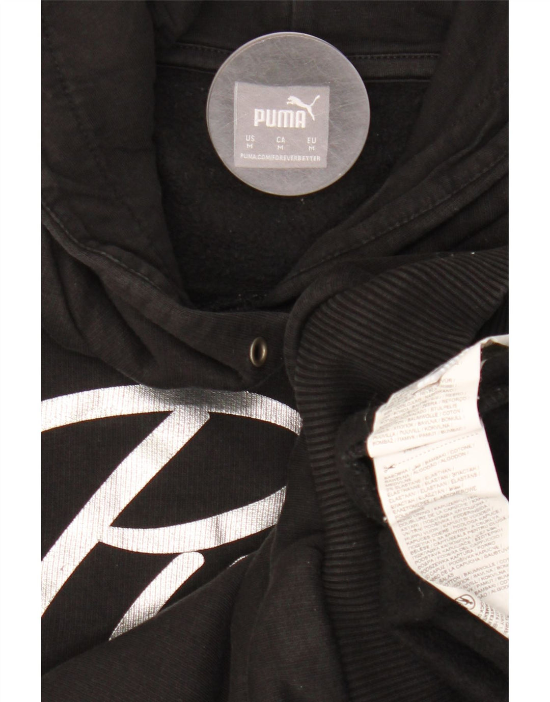 PUMA Womens Graphic Hoodie Jumper UK 14 Medium Black Cotton