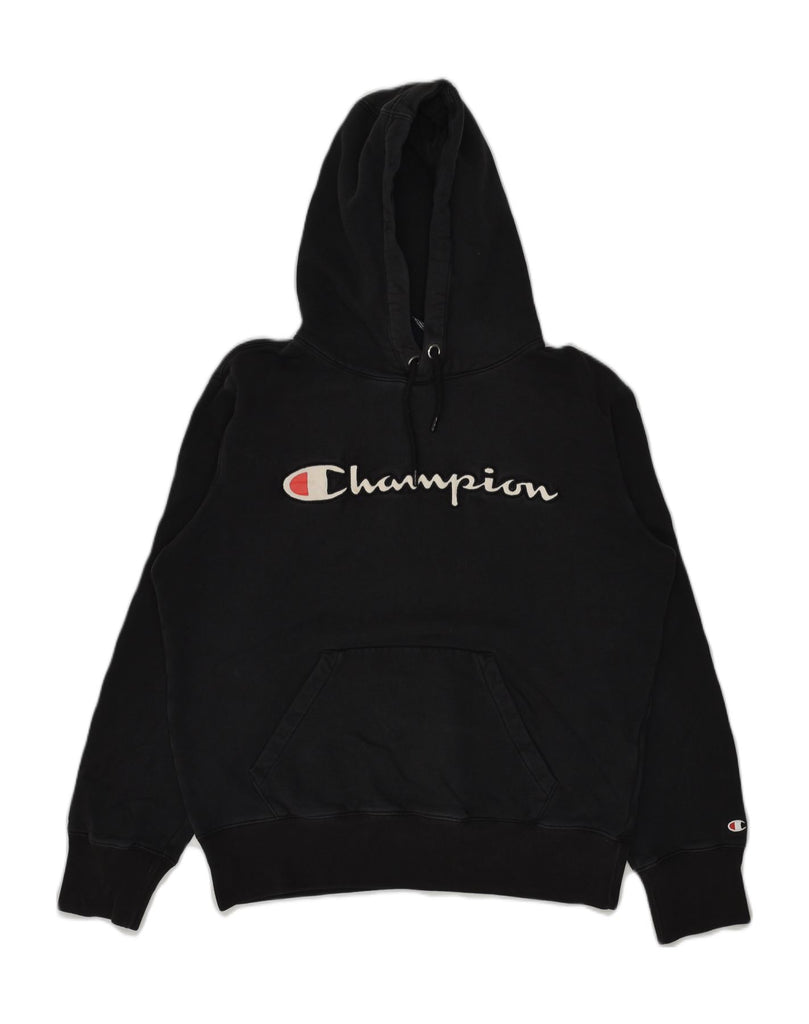 CHAMPION Mens Graphic Hoodie Jumper Medium Black Cotton | Vintage Champion | Thrift | Second-Hand Champion | Used Clothing | Messina Hembry 