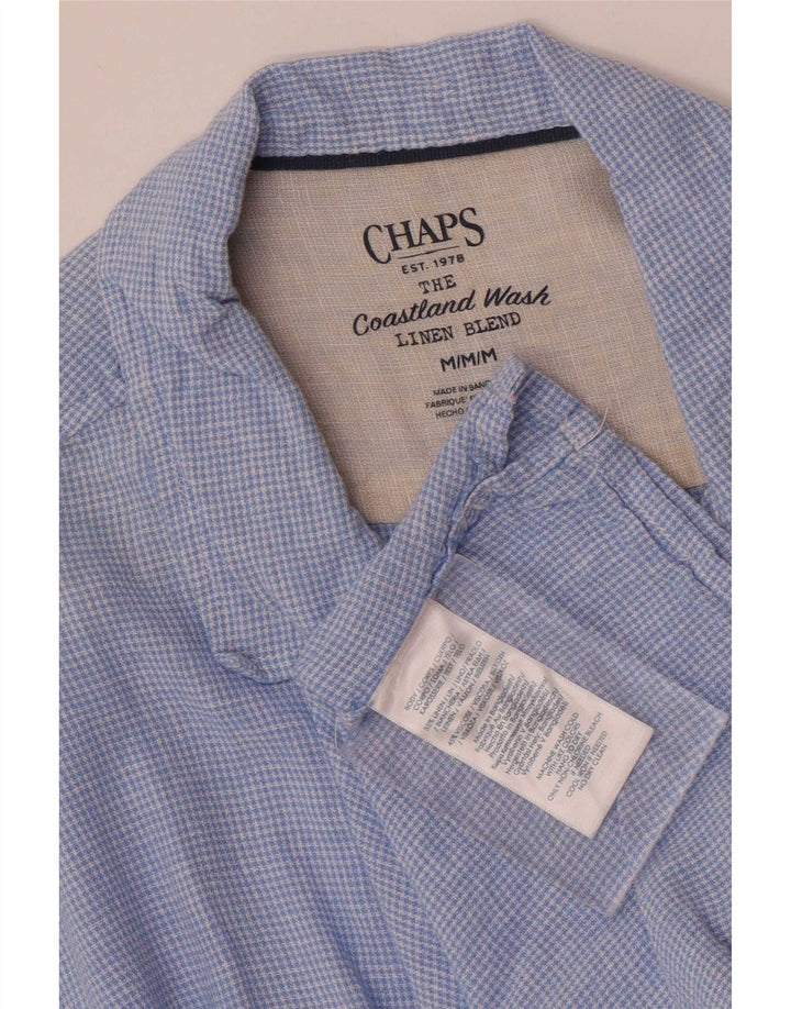 Chaps Mens Short Sleeve Shirt Medium Blue Houndstooth Linen