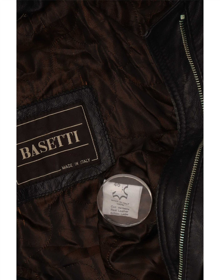 Basetti Womens Hooded Leather Jacket IT 46 Large Black