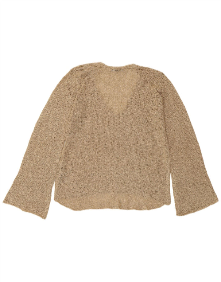 ZARA Womens V-Neck Jumper Sweater UK 10 Small Beige Acrylic
